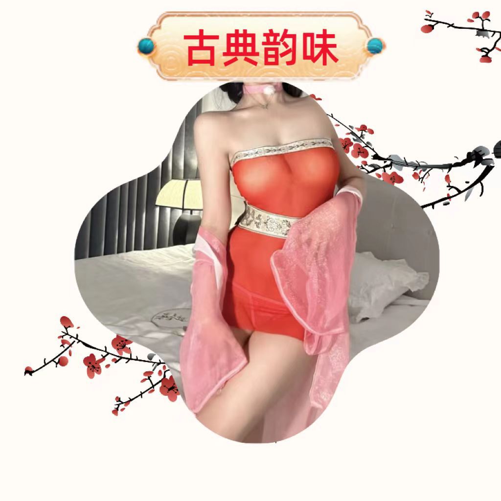 Sexy Lingerie Costume Set with Mesh Fabric, Red Stockings and White Ears — detail image 10