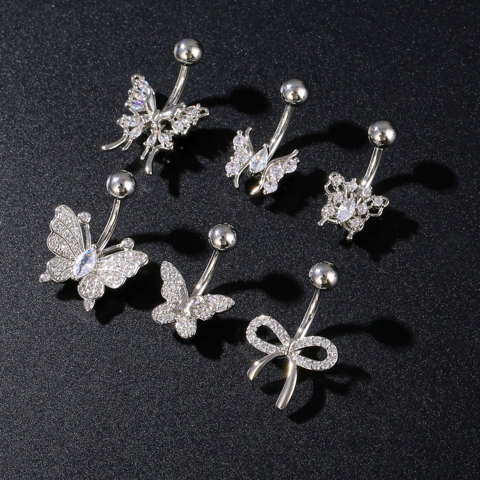 Cross-Border Butterfly Copper Inlaid Zircon Navel Ring European And American Foreign Trade Sexy Belly Piercing Jewelry_voghion.com