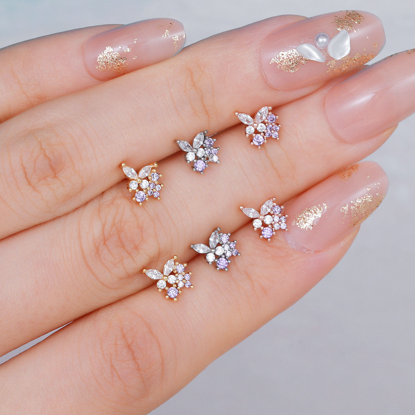 Fashion Flower Brass Inlay Artificial Gemstones Ear Studs 1 Piece