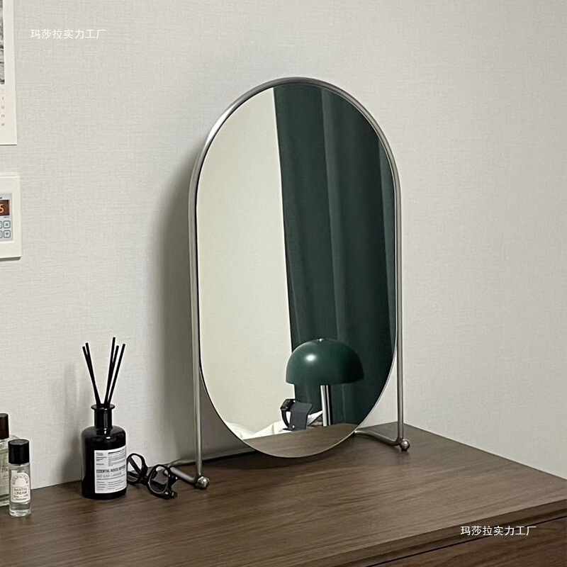 Korean Style Blogger Decorative Mirror Simple Design Metal Oval Dressing Table Desktop Makeup Mirror