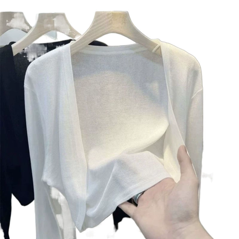 Короткий летний вязаный кардиган, лёгкий белый, прозрачный накидка (one size)