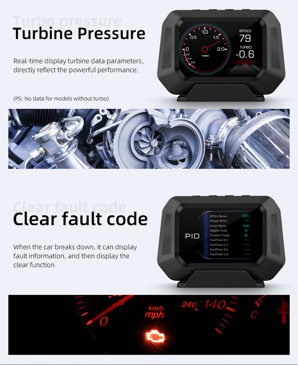 Cross-border car HUD head-up display LCD OBD multi-function water temperature fuel consumption GPS inclinometer speedometer P21