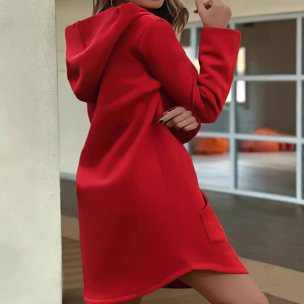 Plus Size Damen Kapuzenkleid Mit Langen Ärmeln Und Taschen_voghion.com