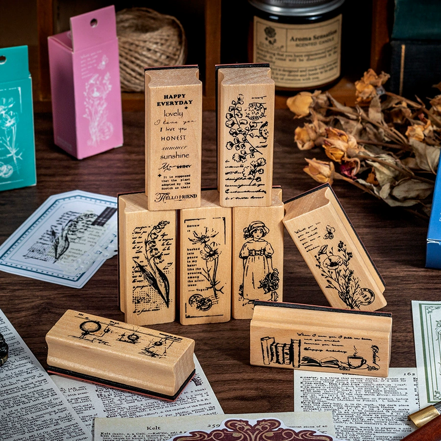 Изысканные деревянные цветы и растения Печать для девочек Креативный ручной счет свежих растений DIY Декоративная печать 8 Выбор