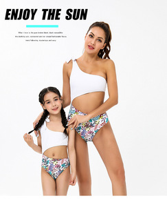Europe and the United States new spot cross-border quick sale sexy one-shoulder color matching printing comfortable high waist exposed belly triangle parent-child swimsuit