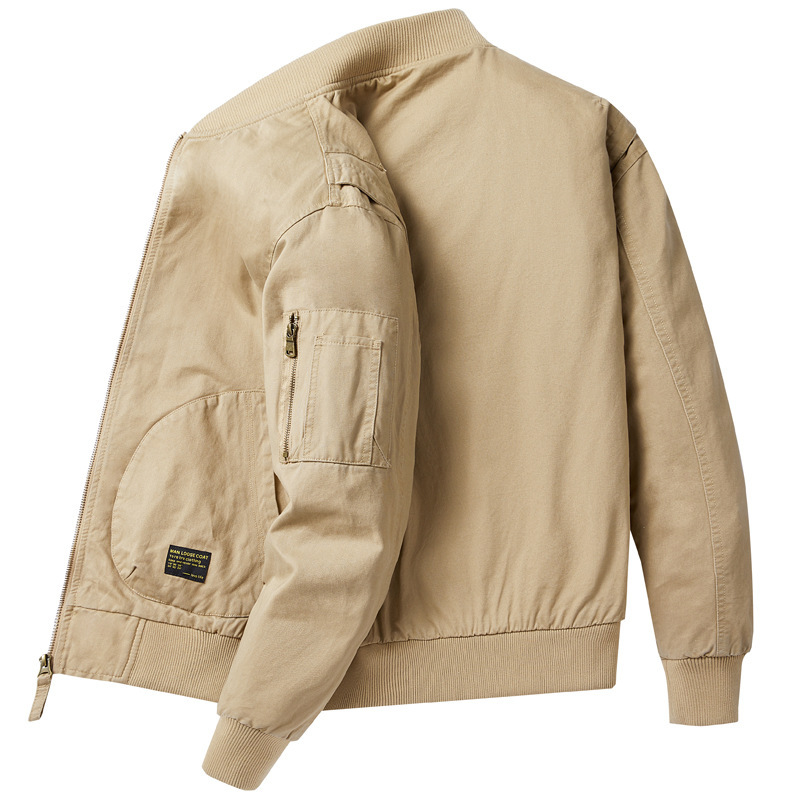 Baseball Uniform Pure Cotton Jacket Men's Spring and Autum Loose Large Size Pilot Trendy Brand Workwear Baseball Collar Functional Jacket Men