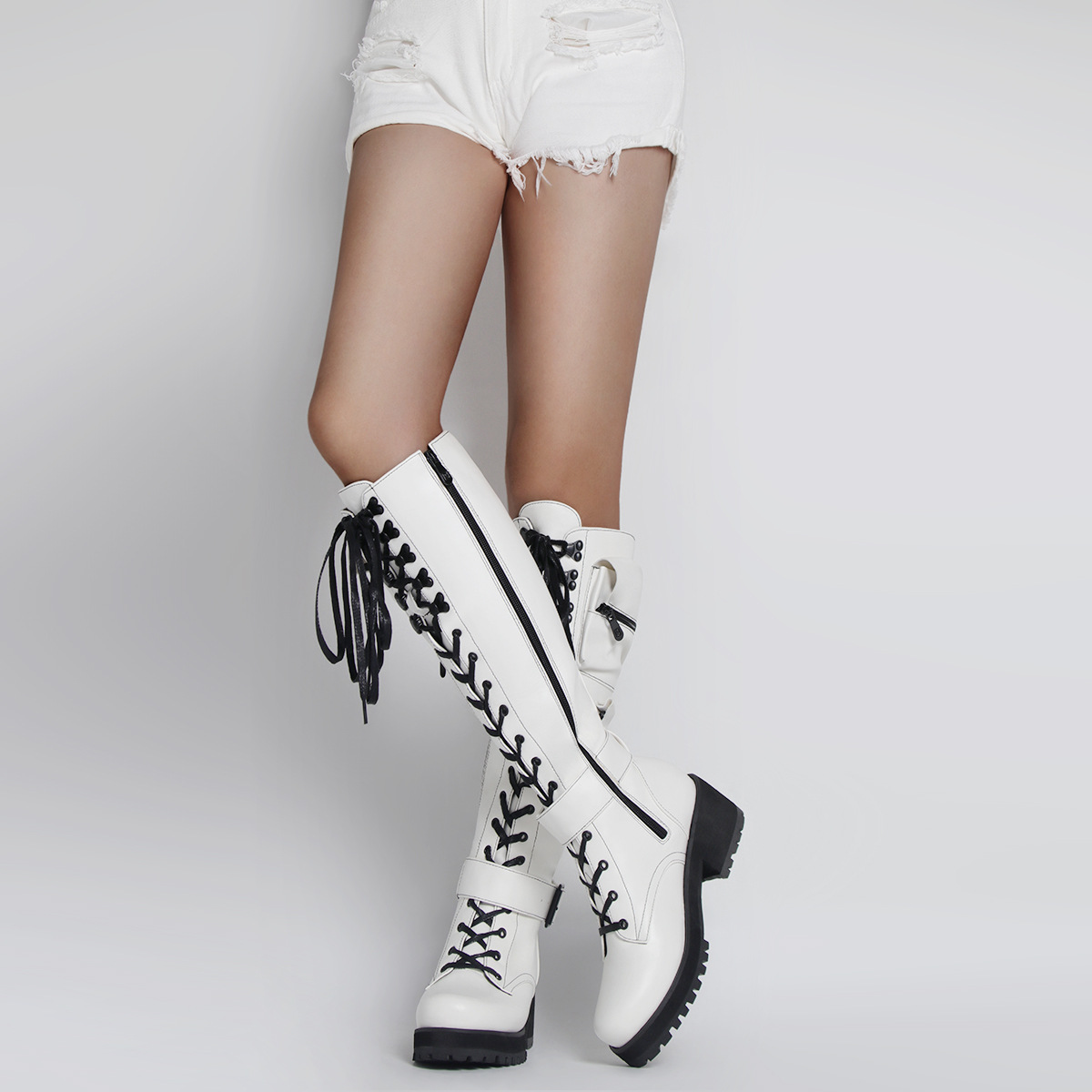 Women's Shoes fashionable low heeled mid tube boots with side zipper bags large size long boots_voghion.com