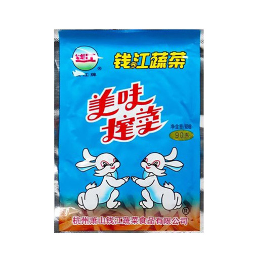 Qianjiang Brand Classic 90g Delicious Pickled Mustard Greens, Perfect Side Dish for Rice Porridge, Snacks, Soup, and Pickled Turnips