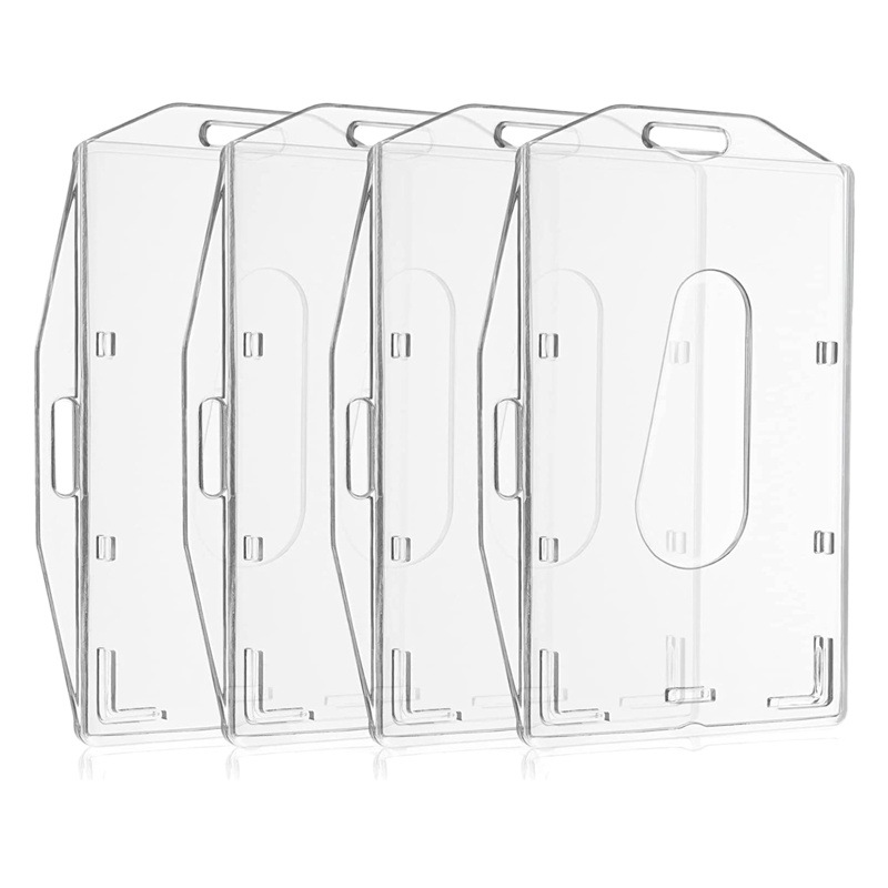 Soporte de tarjeta de plástico duro transparente PC horizontal y vertical de doble uso de plástico duro cubierta protectora con mango de pulgar titular de la tarjeta de identificación