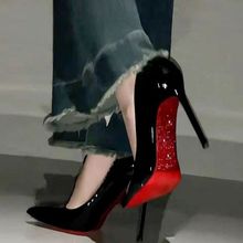 高跟鞋床上炮鞋女细跟2024年新款夏季黑色红底10厘米性感尖头单鞋