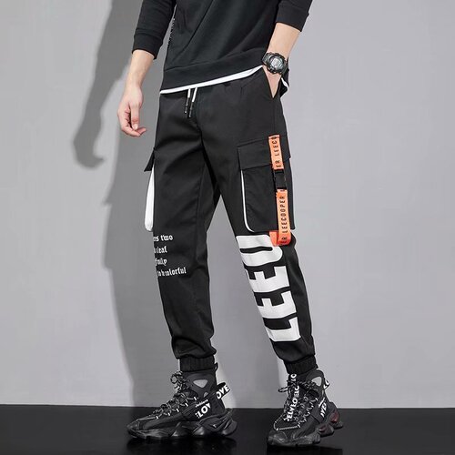 Trendy brand functional overalls men's summer thin trendy letter printed multi-pocket leggings hip-hop casual pants