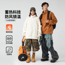 美拉德摇粒绒卫衣男秋冬季加绒加厚潮牌保暖外套休闲宽松长袖T恤