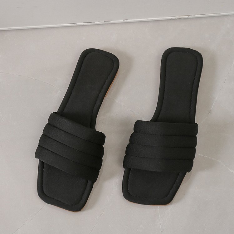 Women's Ladies Slides Indoor Leather Fabric Waterproof Non-Slip Flip Flops_voghion.com