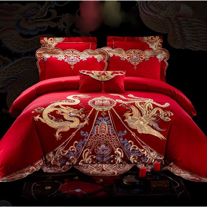 Hot160 set of pure cotton wedding bedspread four-piece set, wedding bed linen four-piece set, bed linen six-piece set, embroidered large