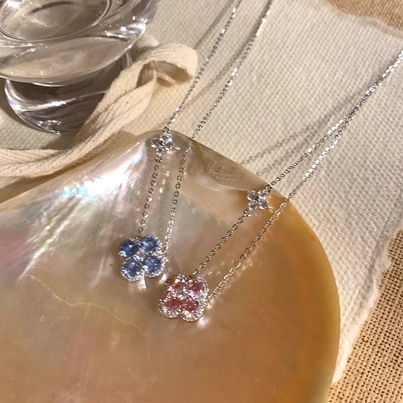 韩系满钻幸运四叶花项链女轻奢高级感小众锁骨链配饰颈链choker|undefined