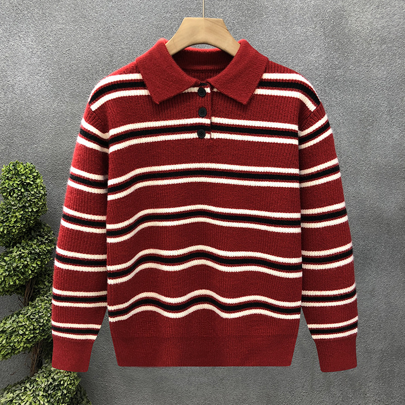 Polo camisa de punto a rayas suéter de hombre suéter de invierno y otoño comercio exterior al por mayor image 9
