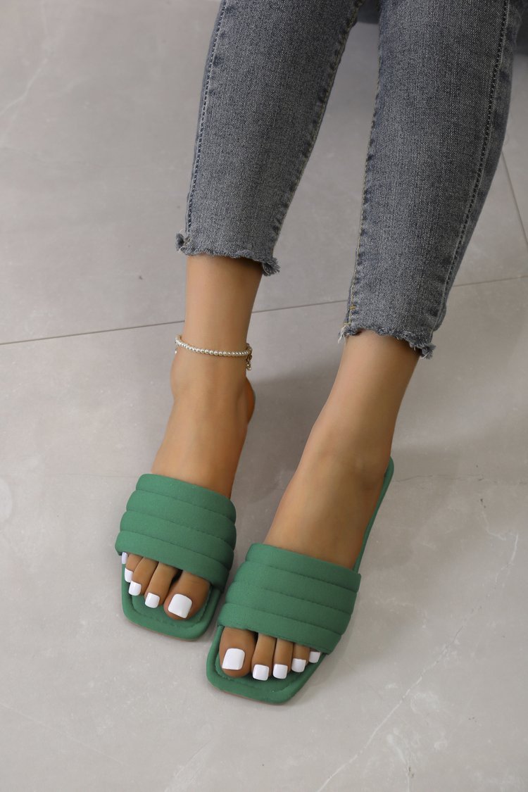 Women's Ladies Slides Indoor Leather Fabric Waterproof Non-Slip Flip Flops_voghion.com