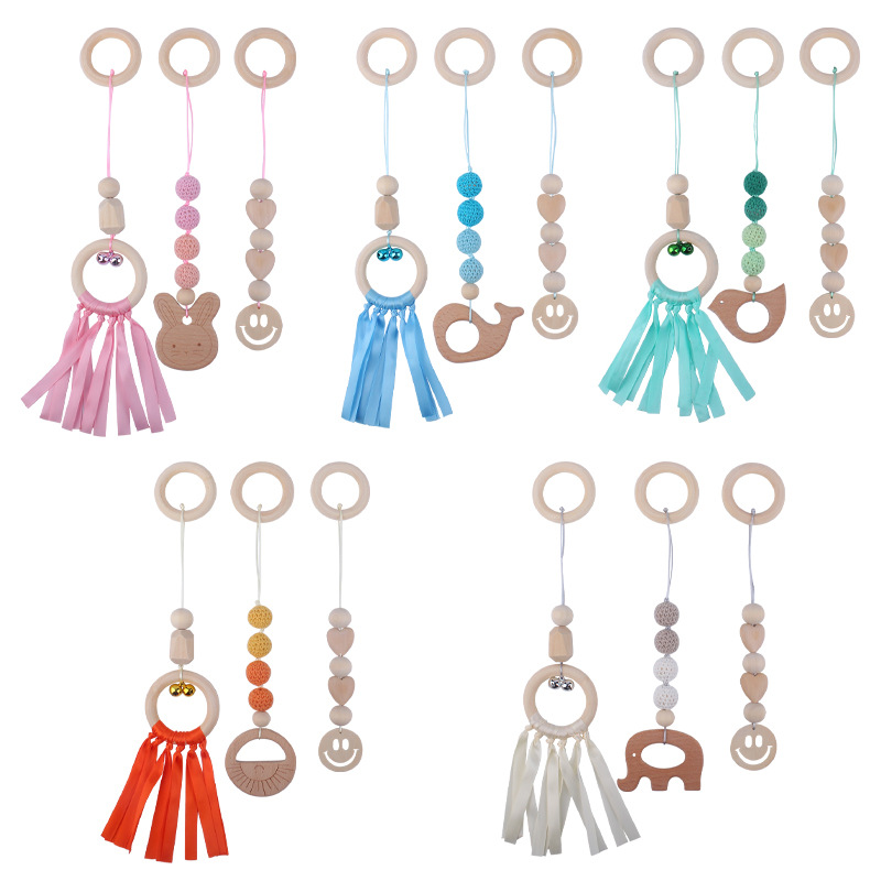 Nuevo bebé suministros de dibujos animados animal haya mordedor calmante bebé juguete pequeña campana fitness rack traje