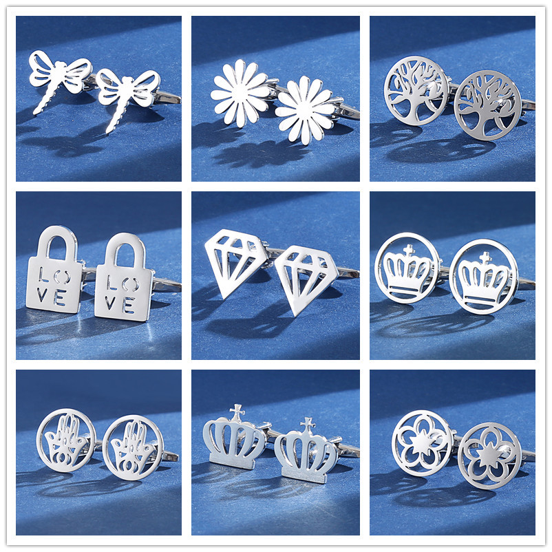 High-end titanium steel hollow crown cufflink, personalized fun and fade-resistant dragonfly cufflink, French-style shirt silver accessory