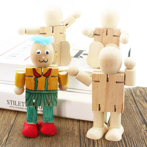 Transformable Wooden Robot, Plain Wood DIY Wooden Puppet for Children, Painting, Coloring, Scribbling Art Materials