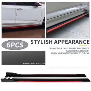 Universal two-stage split side skirts for car modification, three-stage black and red edge side skirts, car decoration