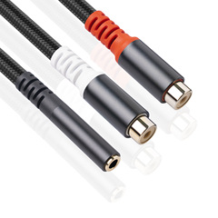 Cross-border supply: Metal-shell, gold-plated dual-shielded 3.5mm female-to-dual-RCA audio adapter cable
