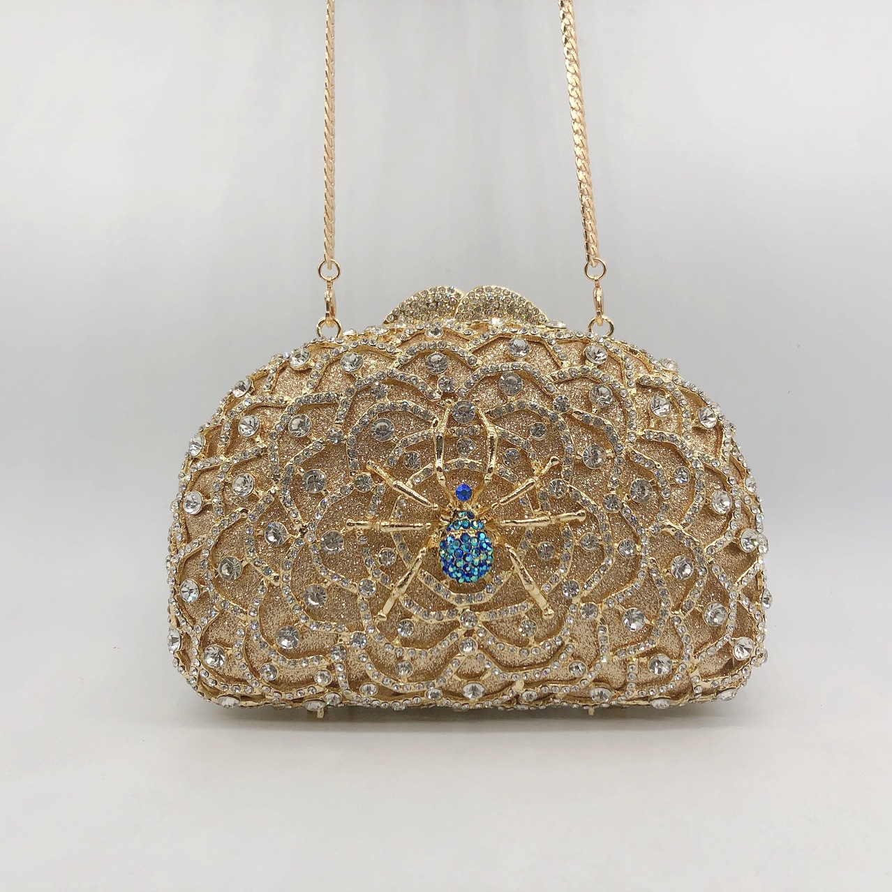 Túi clutch nữ hình nhện kim loại đính đá dạ tiệc phong cách Âu Mỹ — Màu vàng chi tiết 1