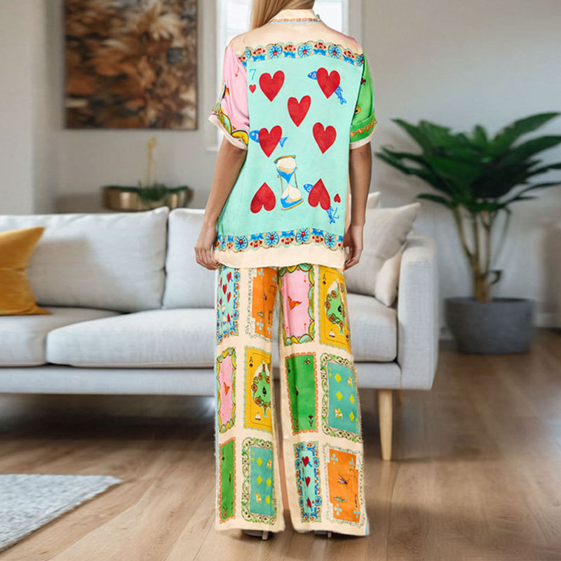 Regular Fit Fit Type Daily Women's Tropical Printing Polyester Pant Co-ord Set Pants Sets