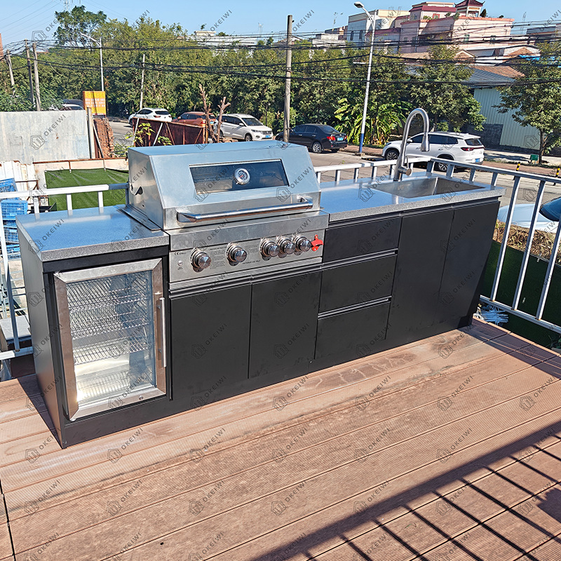 3m Outdoor Cabinets with Built-In Barbecue Workbench, Foreign Trade Villa Courtyard 304 Stainless Steel Outdoor Kitchen Cabinets