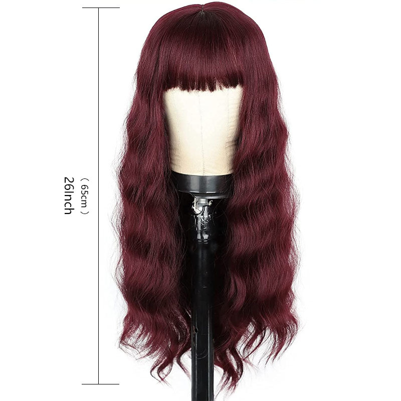 Women's Simple Style Wine Red Casual High Temperature Wire Bangs Long Curly Hair Wigs display picture 1