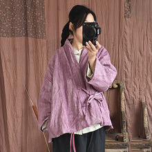 51129 石磨砂洗亚麻夹棉中式女式国风棉衣 复古传统中式棉服外套