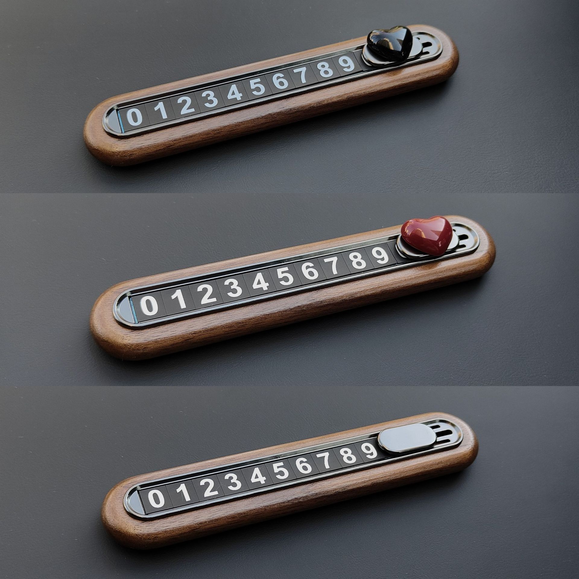 Heart-shaped hidden parking sign, walnut wood number plate, high-quality temporary parking phone number