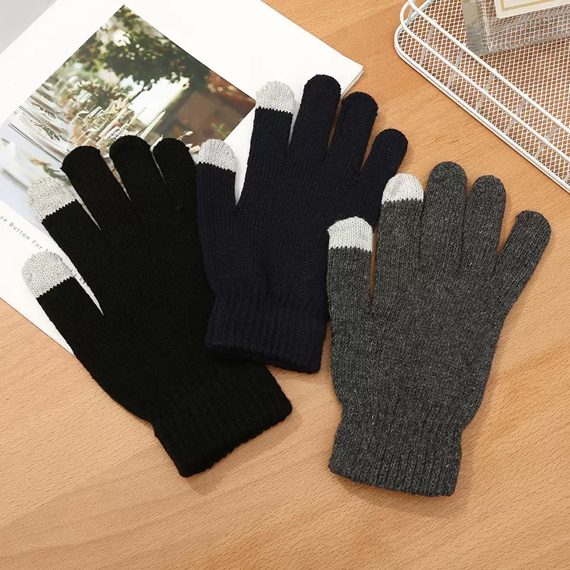 可触屏拉毛手套冬成人加绒保暖五指全包手套简约户外骑行毛绒手套