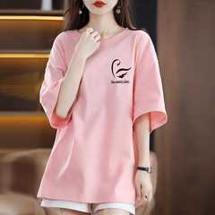 綿の半袖のtシャツの女性の夏の新型のゆったりしていて、やせています。