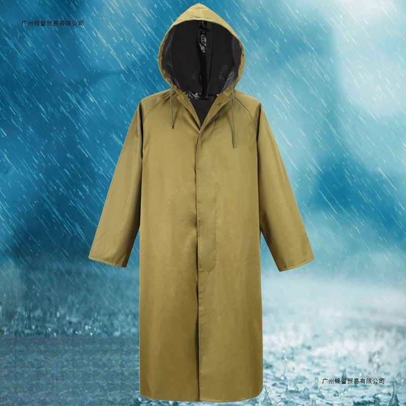 Canvas Long Split Suit for Adults and Men, Military Green Thickened Labor Protection Outdoor Hiking Construction Site Wear-Resistant Raincoat