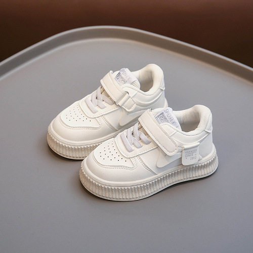 Children's shoes, boys, small white shoes, spring and autumn, soft-sole, fashionable skate shoes, girls, and children's sneaker, leather, single-layer shoes, trendy