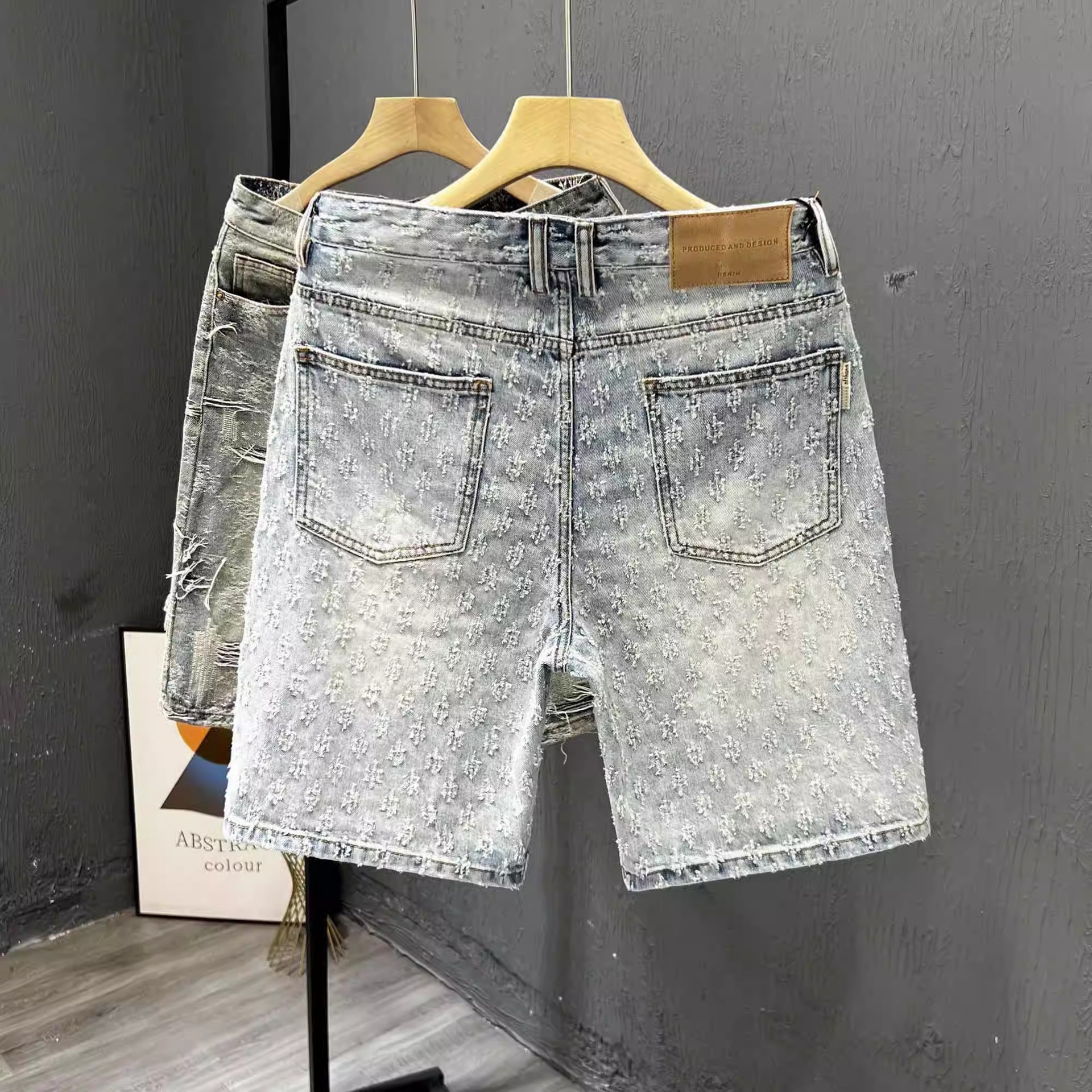 Men's Clothing Men's Retro Jacquard Denim Shorts Summer Design High Street Style Washed Five Point Athletic Pants_mkmklike.com