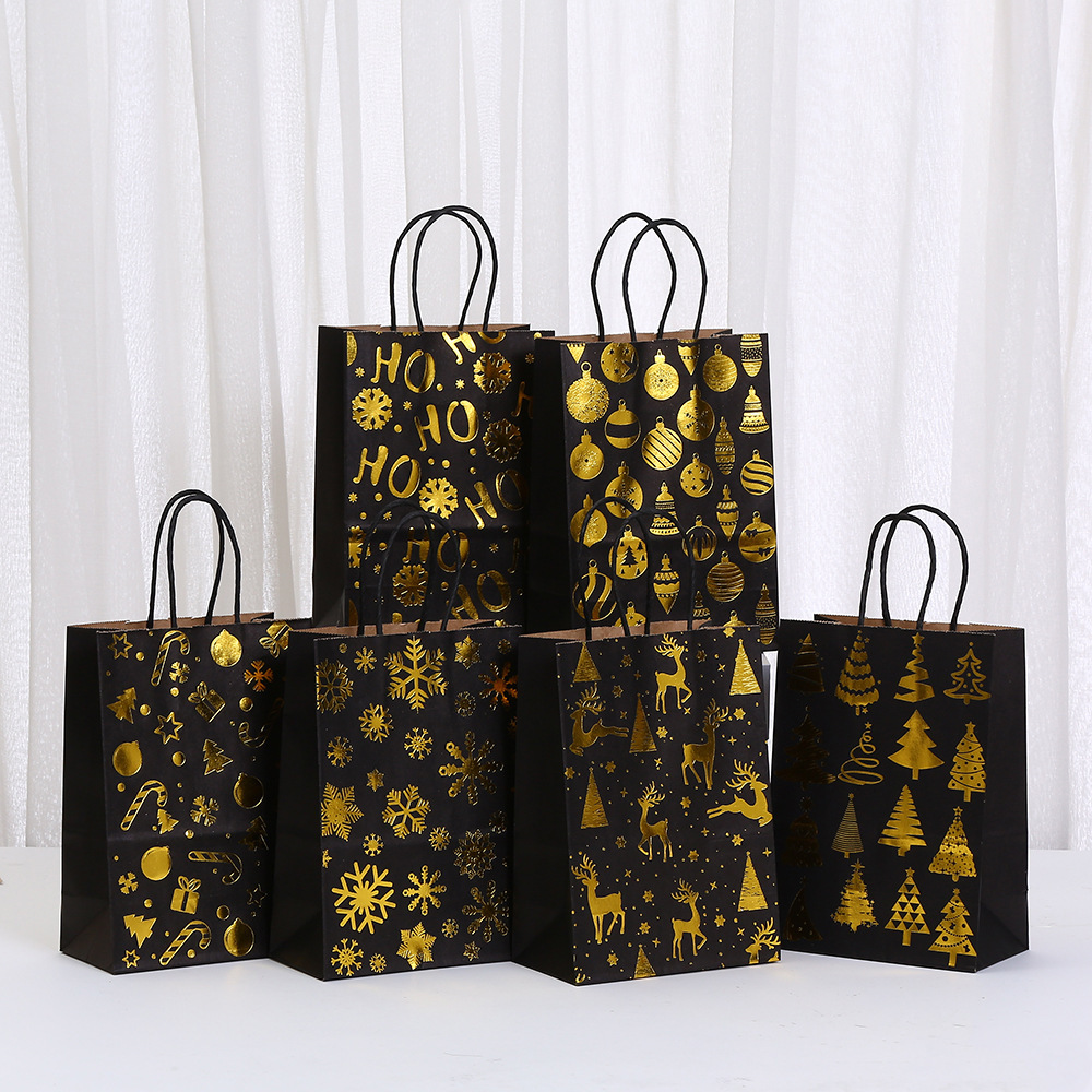 新款牛皮纸袋黑色烫金圣诞主题包装袋节日氛围感伴手礼品袋子