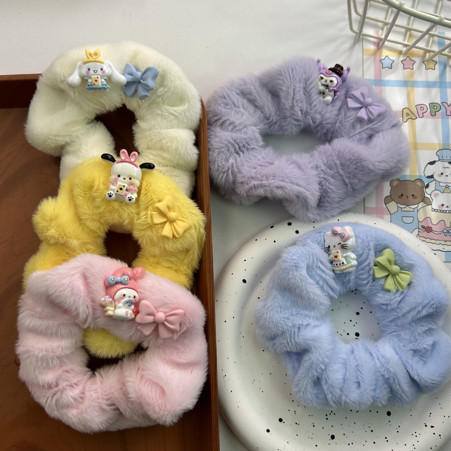 Otoño y invierno lindos anillos de peluche de intestino colomi niños anillo de cabello dulce cuerda de cabeza arco de cabello banda de piel