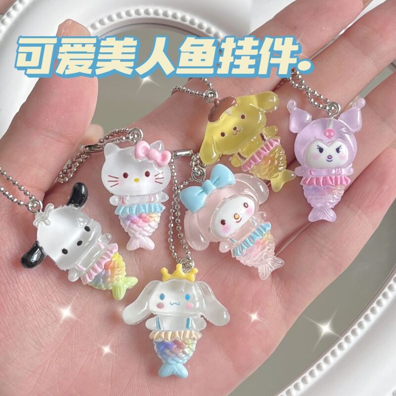 Sanrio Mermaid Key Chain Cute Cartoon Girl Heart Pendant Fun Student Girlfriend Couple Jewelry Accessories