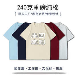 重磅纯棉圆领短袖空白T恤工作活动服班服广告衫来图印字LOGO批发