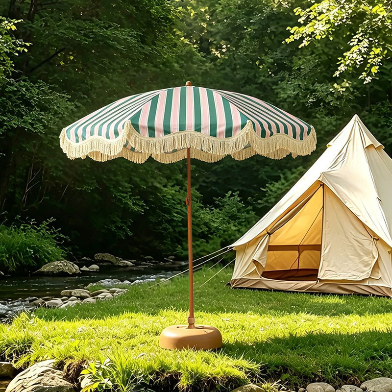 Outdoor slanted striped tassel umbrella, popular stall umbrella, small clear beach sunshade umbrella, garden umbrella, courtyard sun protection