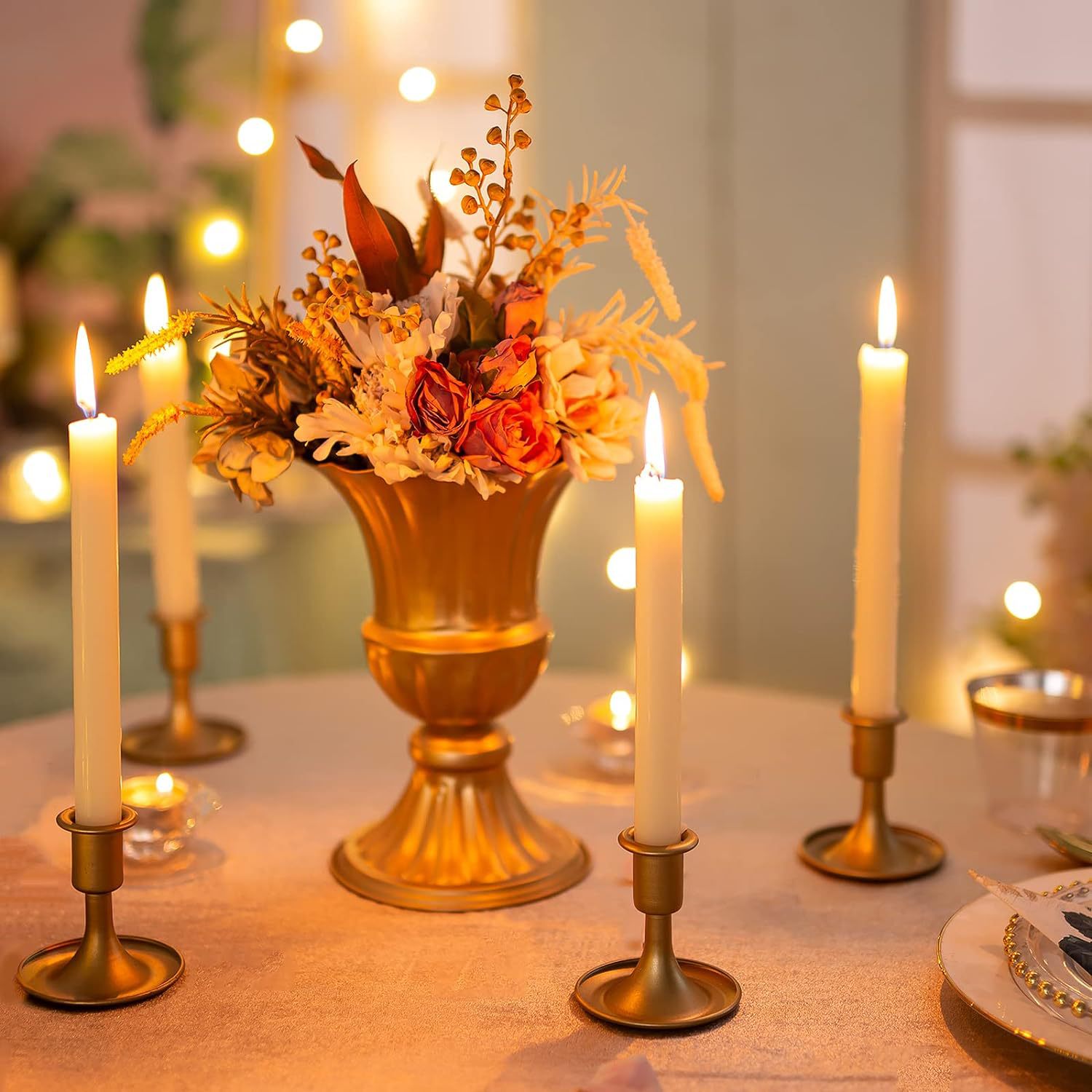 Fábrica directa transfronteriza altavoces europeos retro dorados mesa de comedor romántica decoración de cena a la luz de velas