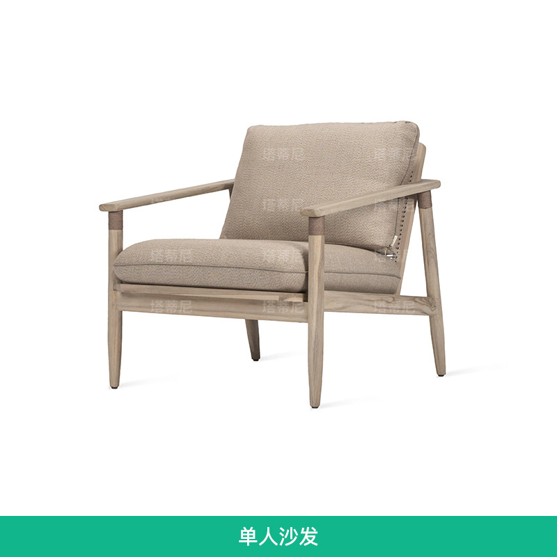 Sofá de madera maciza para exteriores, para patio, jardín, hotel, villa, ocio al aire libre, teca anticorrosión, muebles resistentes al agua y a la intemperie. image 6