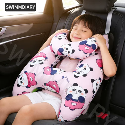 sleeping artifact shoulder guard – Seat belt shoulder pad - panda-pink-neck-pillow-with-removable-and-washable-liner-pure-cotton-fabricbreathable-style