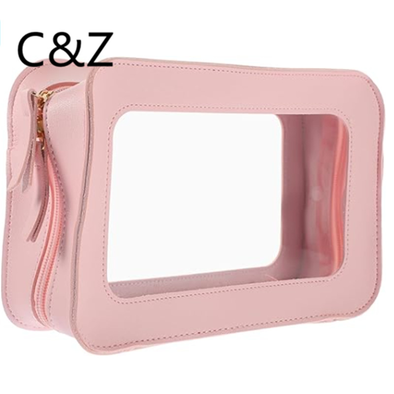 Cross-border best-selling two-sided transparent PVC makeup bag travel pu storage bag large capacity toiletry bag