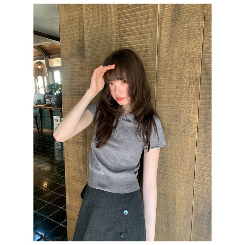 High-End Solid Color Polo Collar Short-Sleeved Knitwear for Women Summer 2026 New Style Unique and Chic Short T-Shirt Top High-End Solid Color Polo Collar Short-Sleeved Knitwear for Women Summer 2026 New Style Unique and Chic Short T-Shirt Top