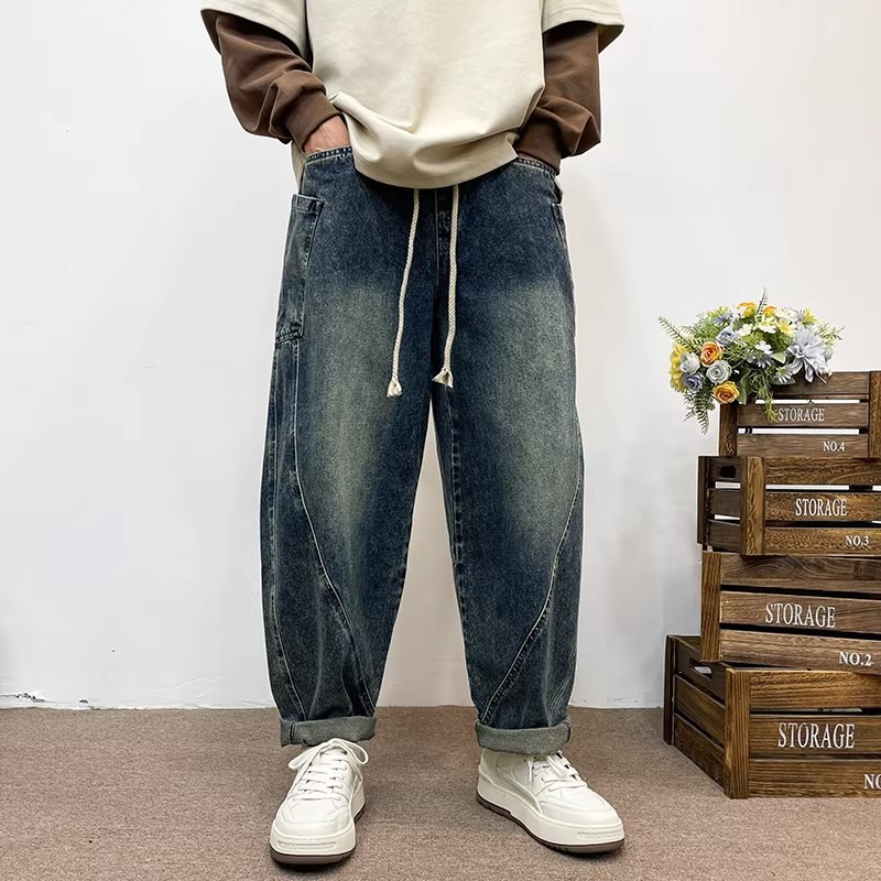 Men's Light Blue Washed Harem Jeans Casual American Style Trendy Spring Summer Wear Versatile Comfortable Fit Denim Pants_voghion.com