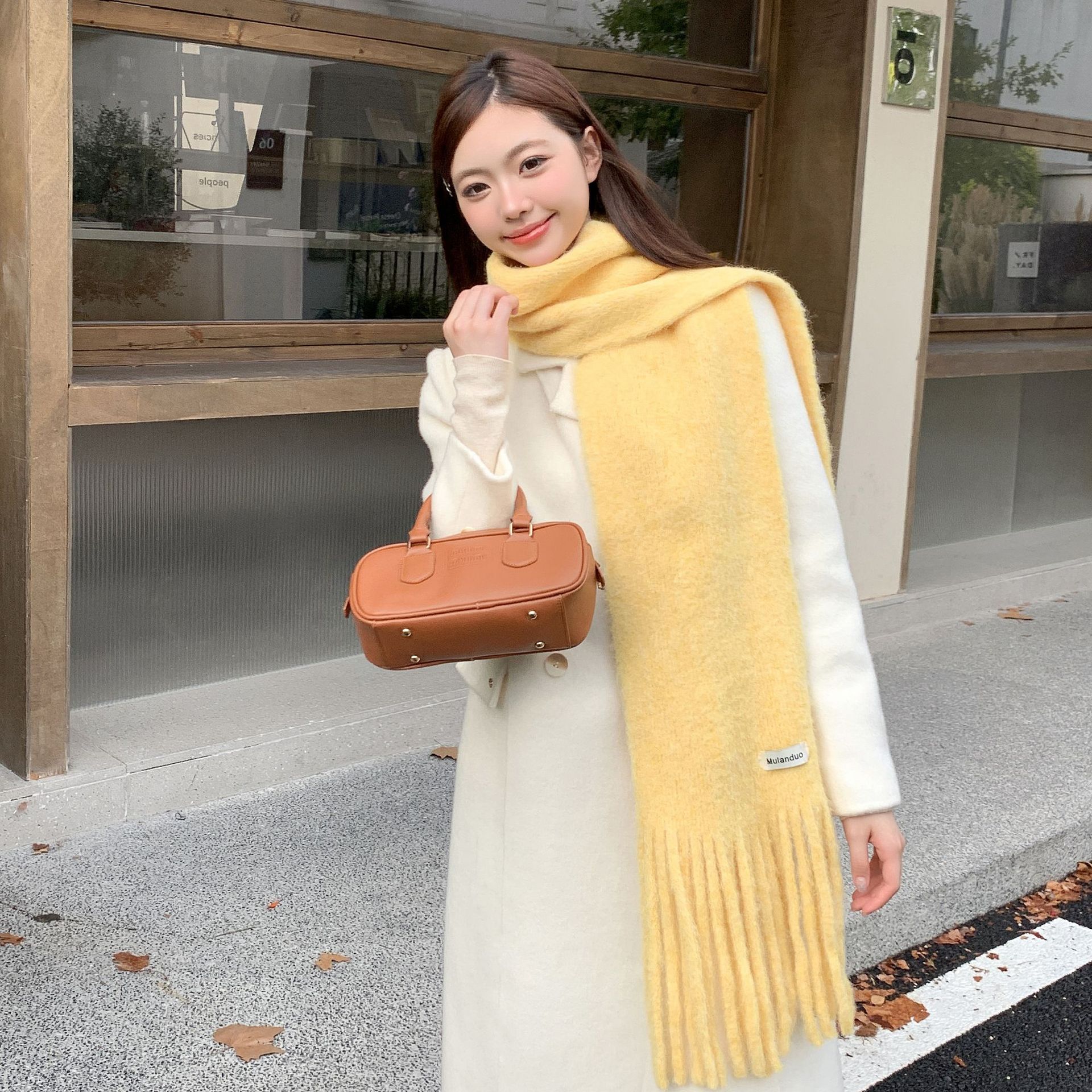 2024 nuevo invierno de alta calidad sensación de color sólido versátil bufandas de lana de cachemira de moda femenina coreana larga bordilla guillot