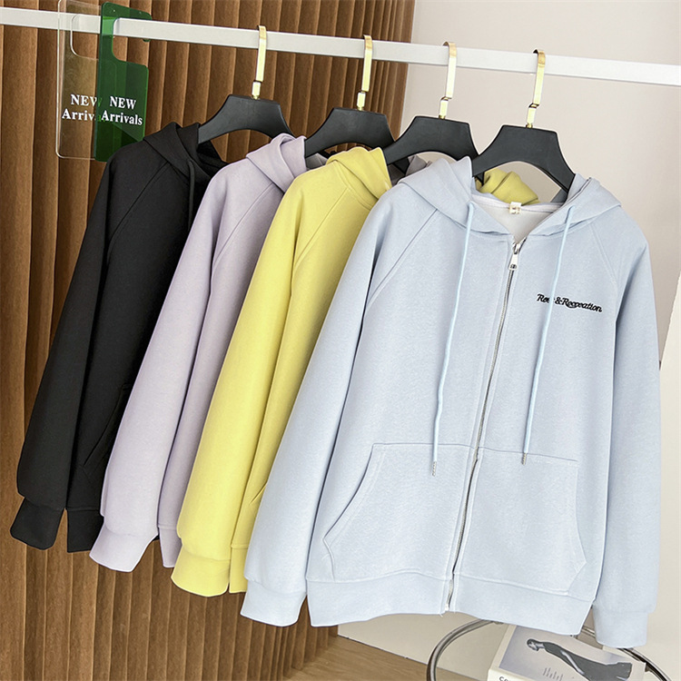 Autumn clothing 2024 new large-size women's clothing fat girl casual slim letter embroidered raglan sleeves hooded jacket 5018